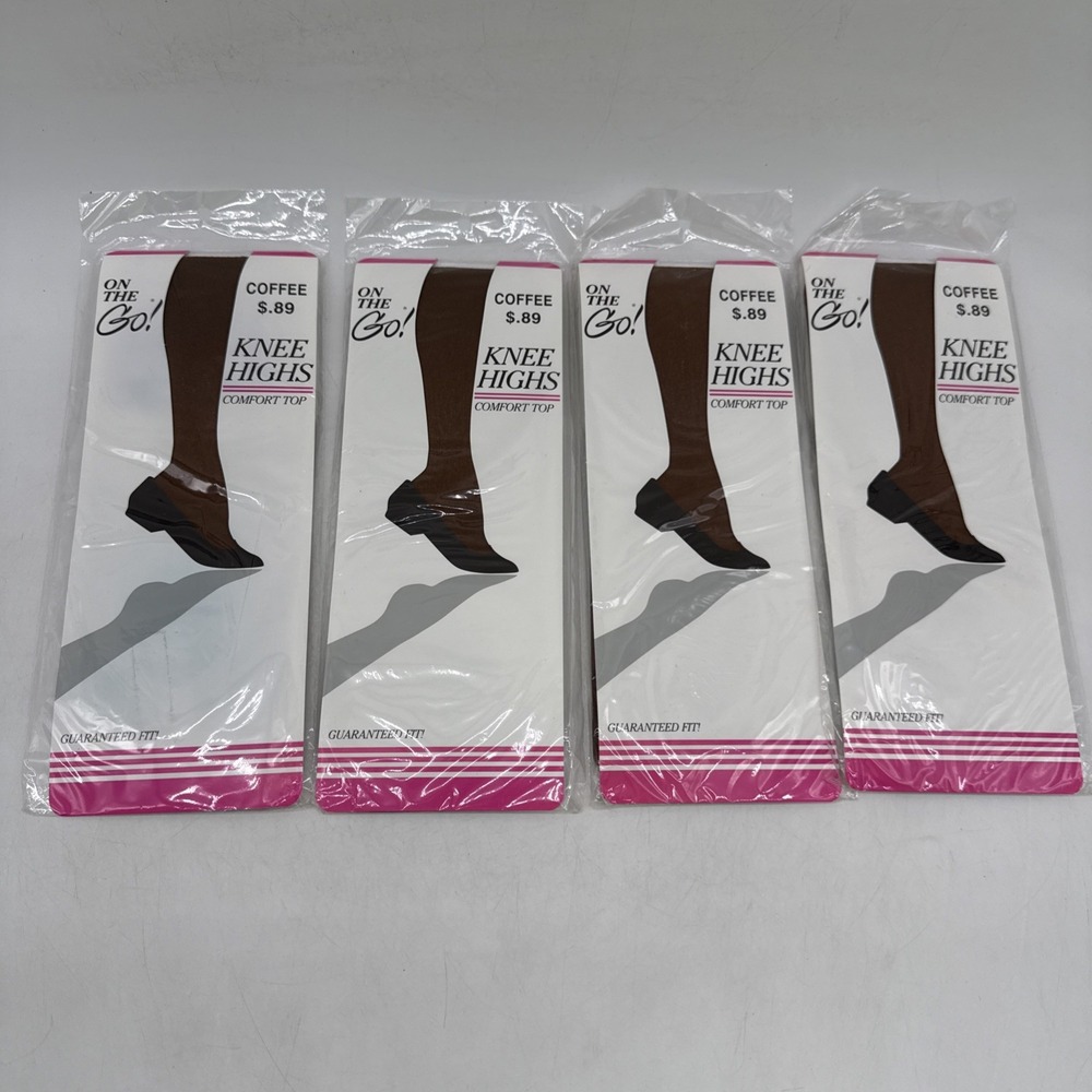 Vintage On The Go! Knee Highs Pantyhose - One Size Coffee Comfort Top Pack 4
